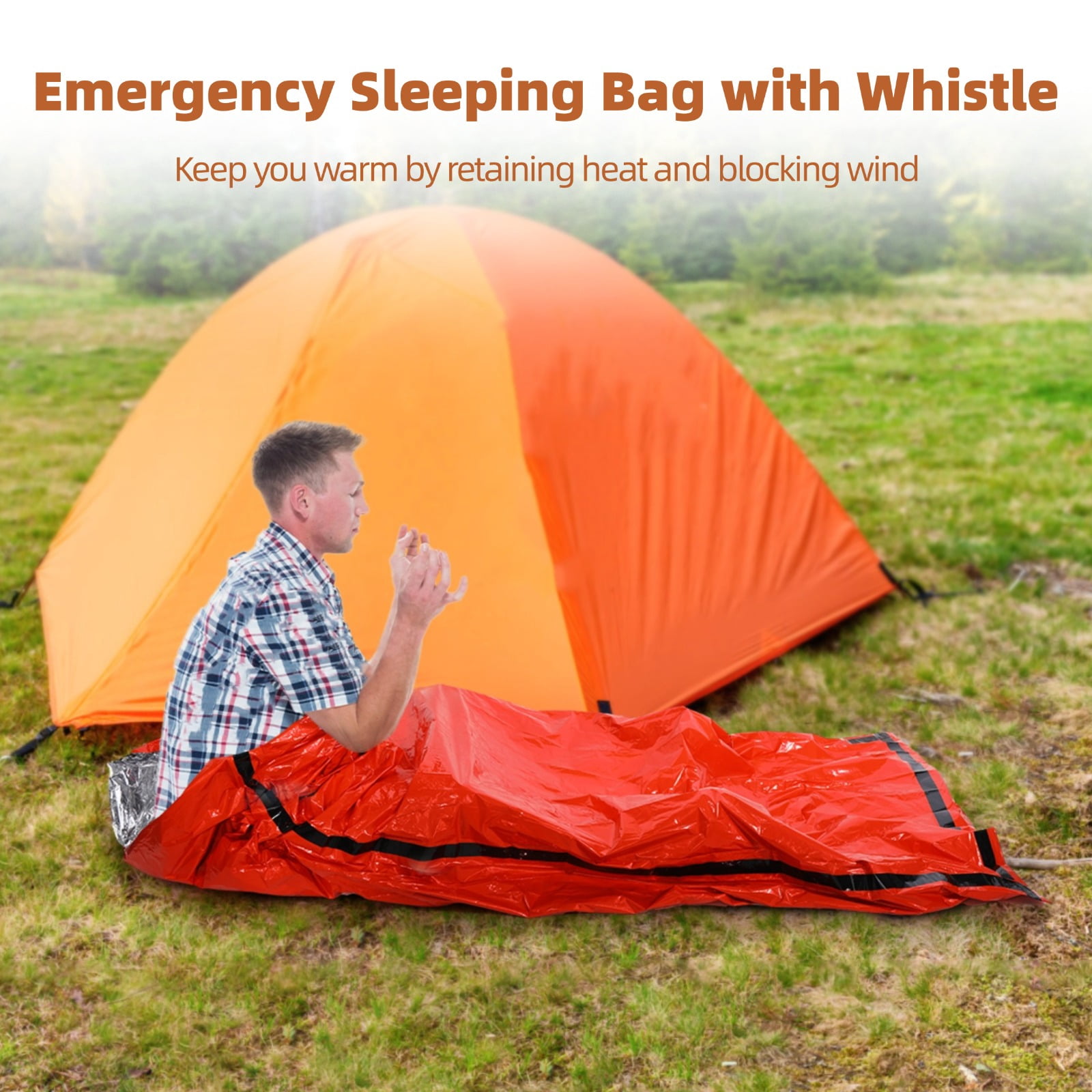12 Pack Emergency Sleeping Bag with Whistle – Portable Survival Bivvy Sack, Waterproof & Windproof, Reflects Body Heat, Compact Survival Blanket for Camping, Hiking, Climbing & Outdoor Emergencies