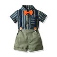 thumbnail image 2 of IBTOM CASTLE Toddler Baby Boys Formal Suit Gentleman Wedding Baptism Christening Outfits Bowtie Shirt + Suspender Shorts Pants Overalls Clothes 9-12 Months Army Green, 2 of 8