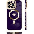 thumbnail image 5 of for iPhone 13 Pro Max Case [Support Magsafe] Love Heart Pattern Magnetic Plating Electroplate Luxury Elegant Case Camera Protector Soft TPU Shockproof Protective Corner Back Cover -Purple, 5 of 6