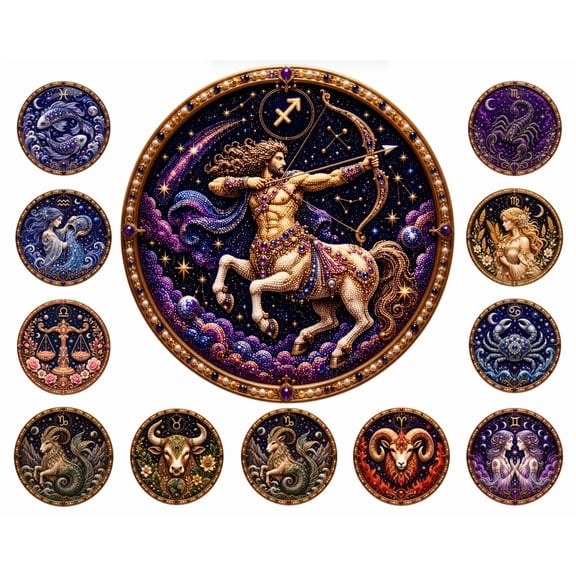 12 Zodiac Signs Pearl Art Kit, Beginner-Friendly Pearl Diamond Painting Set, Calming Craft Activity for Stress Relief & Zodiac-Themed Decor (Sagittarius)