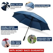 Third Floor Umbrellas - Blue 68 Inch Automatic Open Golf Umbrella - Extra Large Vented Windproof Waterproof Sturdy Double Canopy