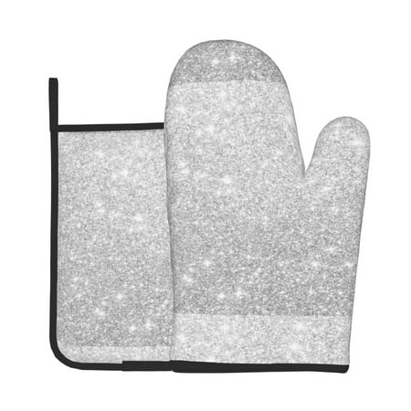 

Lukts Silver Glitter Print Kitchen Heat-Resistant Gloves and Spacers 2pcs Set Suitable for Baking and Cooking