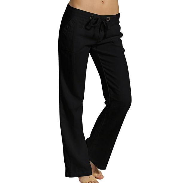 Avamo Women Lounge Pant Straight Leg Pants Solid Color Bottoms Lightweight  Trousers Work Black XL