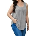thumbnail image 2 of JYLFC Women Plus Size V Neck Tank Henley Pleated Sleeves Tops, Gray 2XL, 2 of 7