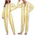 thumbnail image 2 of Yellow And White Vertical Stripes Unisex Adult Onesie Pajamas with Pockets for Women Men Hooded Loungewear, 2 of 8