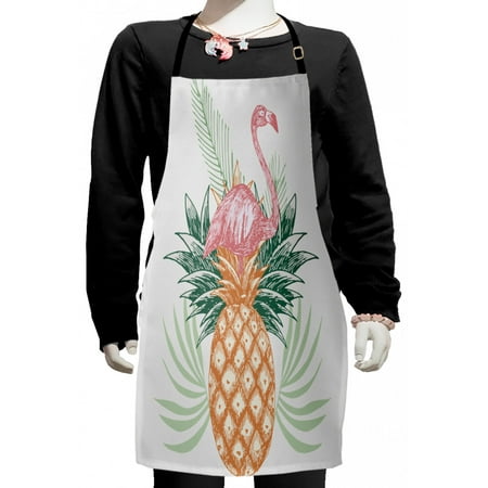 

Flamingo Kids Apron Modern Hand Drawn Pineapple Summer Paradise Jungle Birds Bohemian Palm Paradise Boys Girls Apron Bib with Adjustable Ties for Cooking Baking Painting Multicolor by Ambesonne