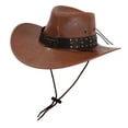 thumbnail image 2 of Sombrero de vaquero occidental para hombre, sombrero informal de vaquera para actuaciones escénicas, compras y cosplay. Caqui oscuro, 2 of 9