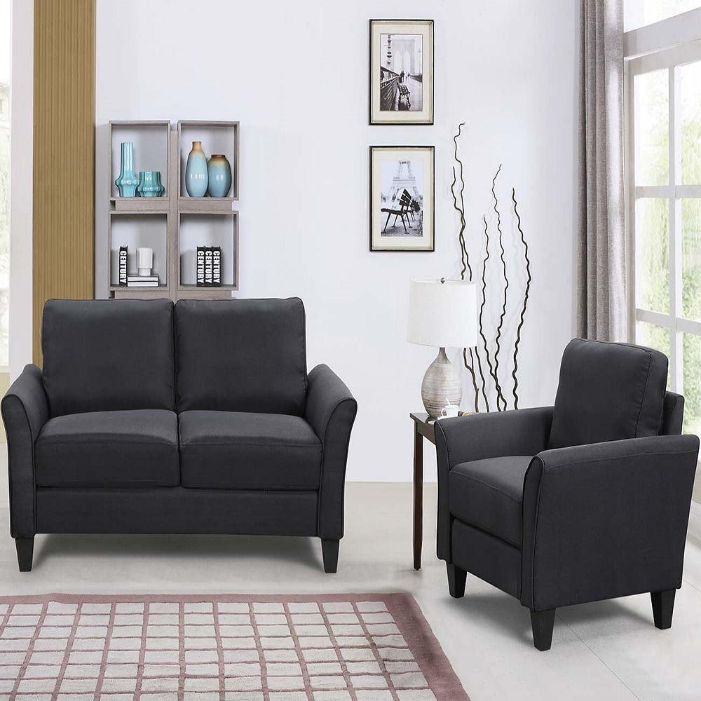 Kepooman Curved Arm Single Sofa Chair & Loveseat Sofa for Living Room, Black Kepooman Curved Arm Single Sofa Chair & Loveseat Sofa for Living Room, Black