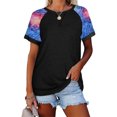 thumbnail image 2 of Pompotops Hauts pour Femmes Sexy Col Rond Imprimé Patchwork T-Shirt Blouse à Manches Courtes, 2 of 8