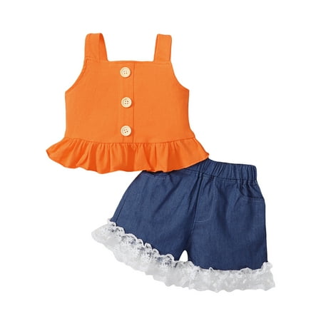 

PBaeM Baby Girls Summer Cotton Tank Top And Jeans 2Pcs Set