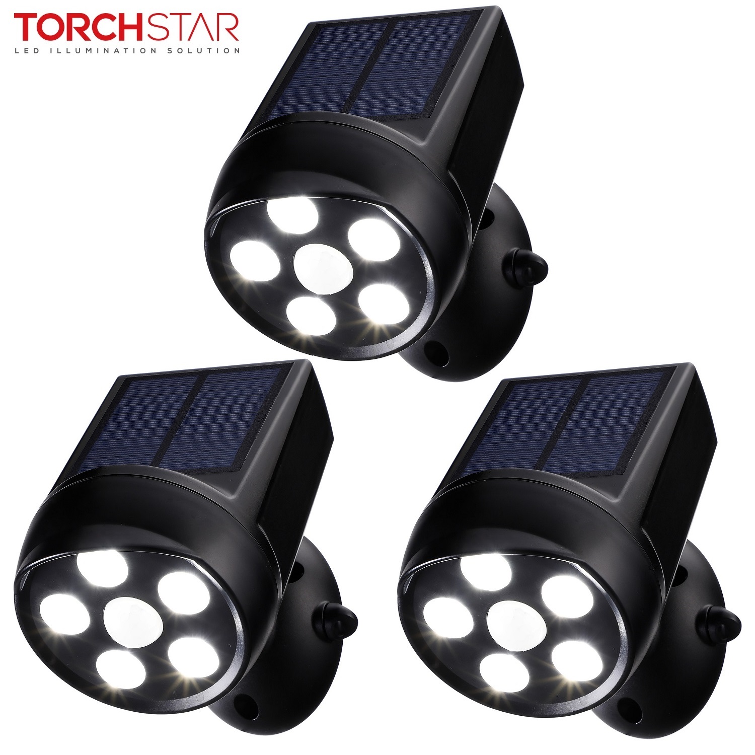 TORCHSTAR Outdoor LED Solar Motion Sensor Security Lights, Black, Pack