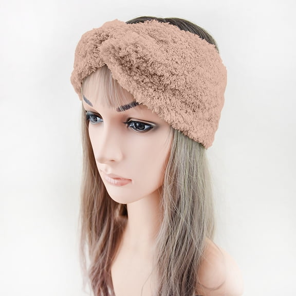 Women's Faux Fur Headband with Knot Design, Winter Warm Ear Warmer Headband, Soft Stretchable Head Wrap, Wide Knit Headband, Cold Weather Hair Accessory, Fashion Winter Headband - Beige