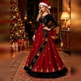 thumbnail image 2 of Xijirk Women Christmas Maxi Dress Long Lace Sleeve V Neck Pine Tree Snowflake Print A Line Floor Length formal Party Gown,M, 2 of 5