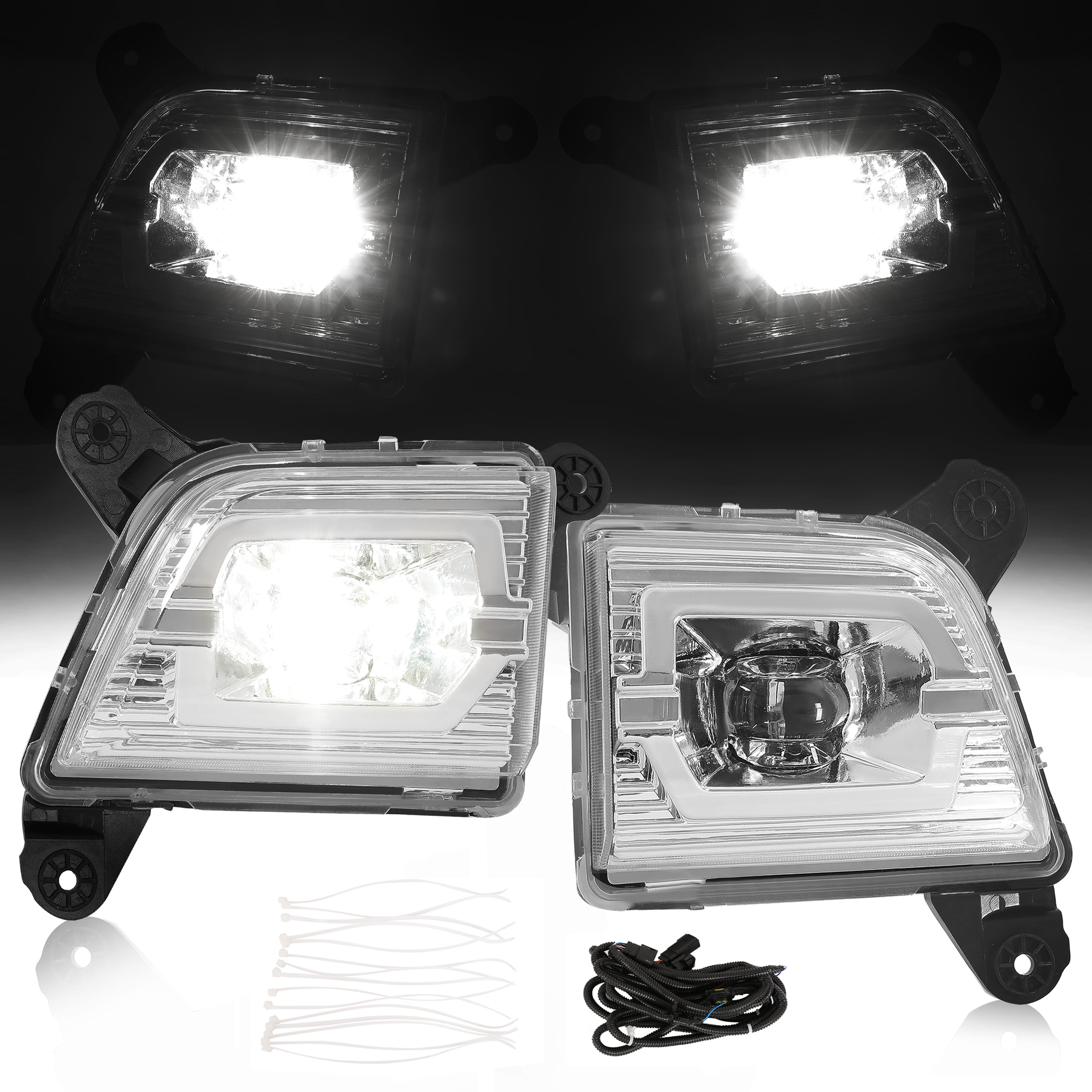 KOJEM LED Fog Lamps Fit for 2019-2022 Chevy Silverado 1500 Front Fog Light Pair w/Wiring+Switch LH & RH Chorme Housing Clear Lens