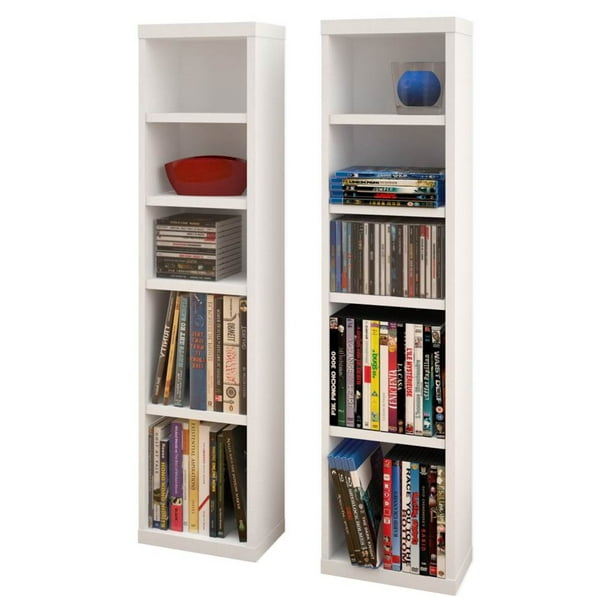 Liber T 4 Shelf Modular Cd Dvd Storage Towers Set Of 2 White Walmart Com Walmart Com