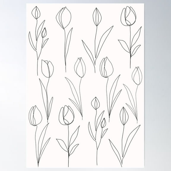 Tulip One Line Art Flowers Black And White Poster Wall Art, Modern Wall Decor For Living Room Bedroom, 8x12 UNFRAMED