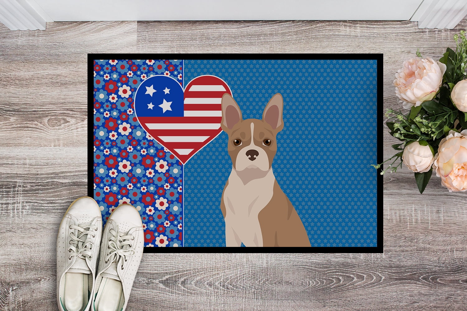 Fawn Boston Terrier Indoor or Outdoor Mat 24x36 36 in x 24 in