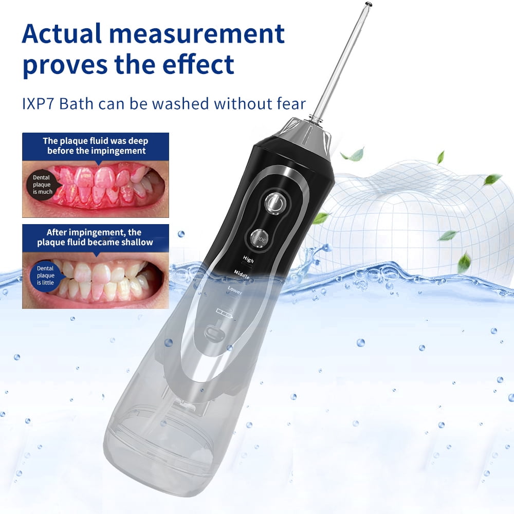 Cordless Water Flosser, 7 Multifunctional Nozzles(Orthodontic/Nose/Cleaner), 3 Modes & Diy Pressure, 320ML IPX7 Waterproof Oral Irrigator with Travel Case for Home & Travel
