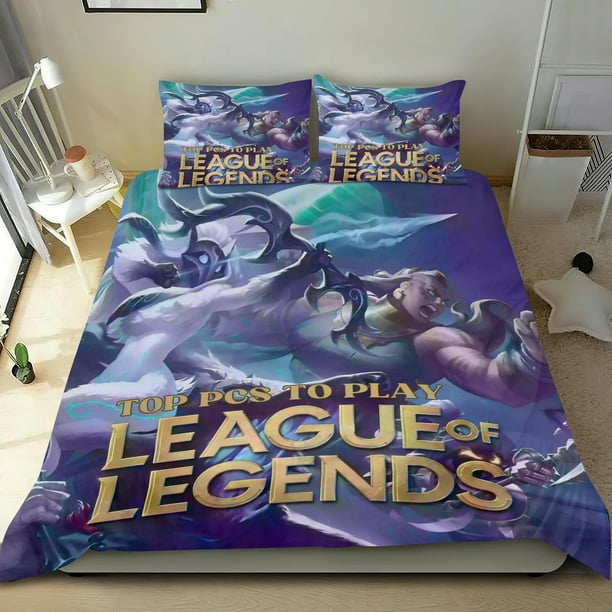 League of Legends Conjunto de sábanas temático, trío de piezas, cómodo y amigable con la piel, diseño único, regalo de decoración para el hogar para familiares, amigos y fans, 90 cm * 190 cm