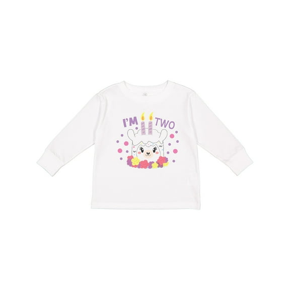 Inktastic I'm Two with Flowers and Cute Llama Cake Girls Long Sleeve Toddler T-Shirt