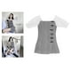 thumbnail image 1 of Mini Vestido corto de las mujeres Soledad Qipao de cuadros con mangas Puff, 1 of 10