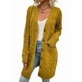 thumbnail image 2 of Women'S Autumn and Winter Long Sleeve Cardigan Sweater Cable Knit Front Button Long Coat Yellow XL, 2 of 7