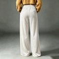 thumbnail image 5 of Karymi Solid Velvet Wide Leg Pants Woman, Elastic High Waist Pleated Full‑Length, Drapey Casual Pants with Side Pockets, 5 of 5
