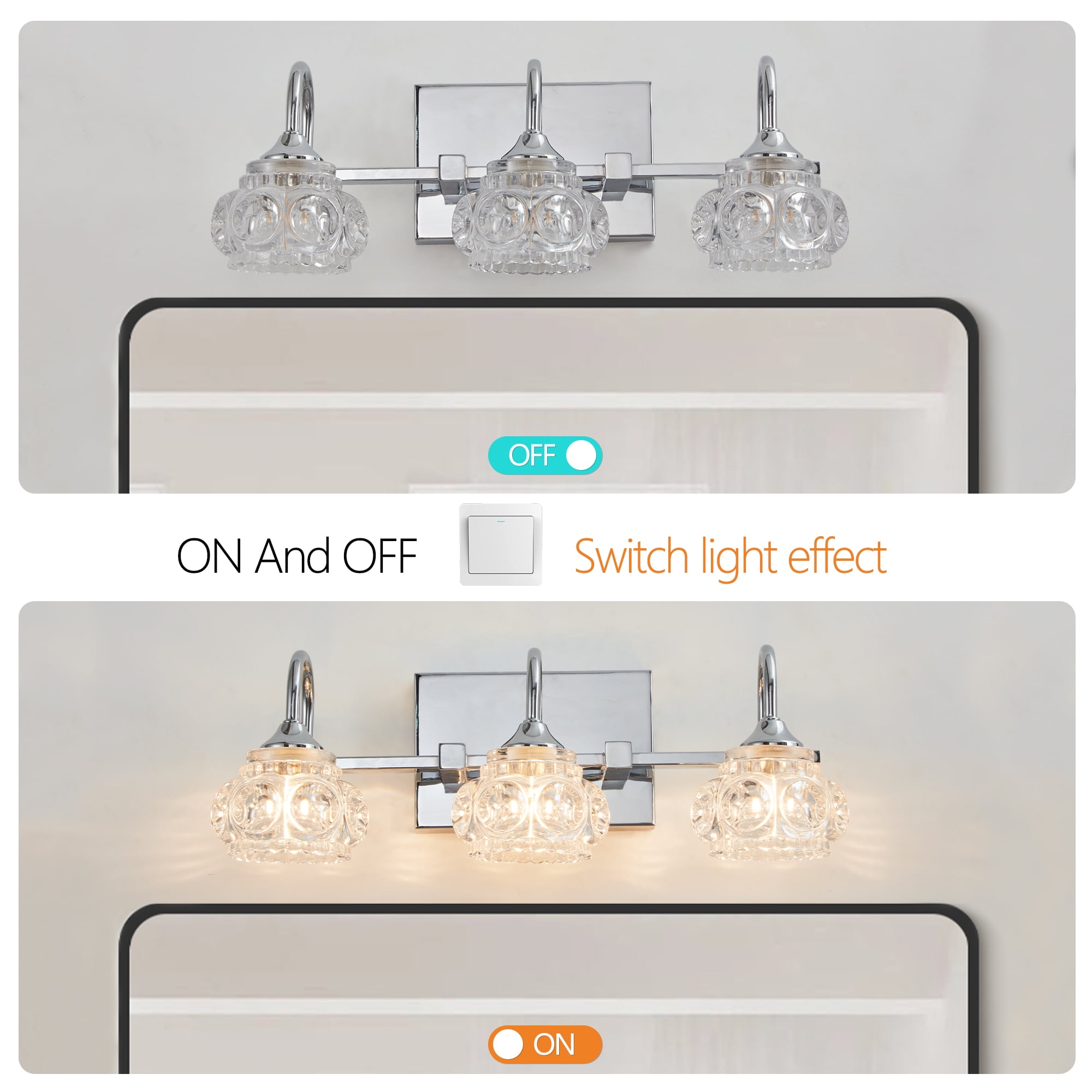 17" Nickel Finish Vintage Crystal Vanity Light - Elegant 3-Light Bathroom Mirror Fixture with Clear Glass Shades (No Bulbs)