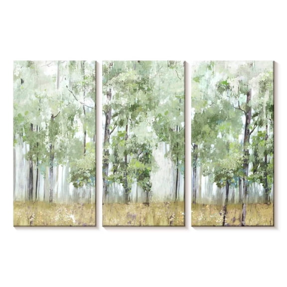 Elephant Stock Into The Forest Light Wall Art - Horizontal Multi Panel Canvas - Living Room Wall Decor - Floral And Botanical Multi Panel - Blue And Green Decor By Allison Pearce - 23" x 14"