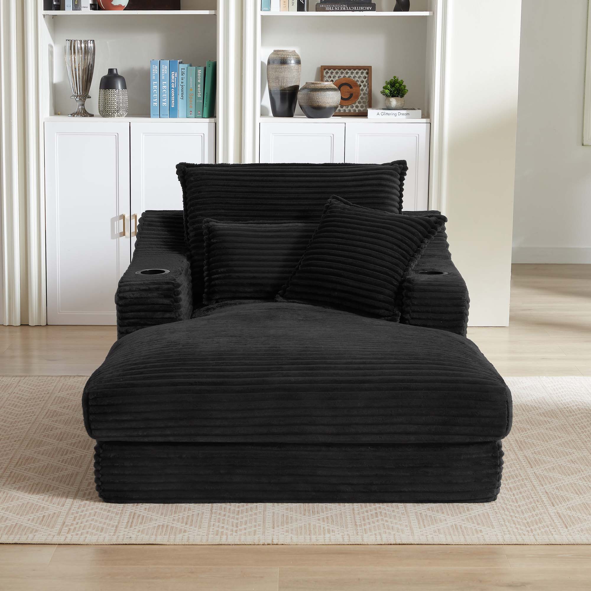 Miniyam 47 in Modern Chaises with Cushion, Black Compression Sofa Lounge Chair for Living Room, Bedroom, Apartment