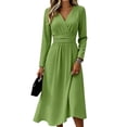 thumbnail image 2 of BOMYJESK Womens Summer Dresses Sexy V Neck Lightweight Breathable a Line Dress Smocked Flowy Casual Vacation Office Dress Green M, 2 of 5