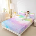 thumbnail image 4 of jejeloiu Cartoon Stars Print Full Size Sheets,Rainbow Galaxy Starry Sky Bed Sheets For Girls Teens 4pcs, 4 of 7