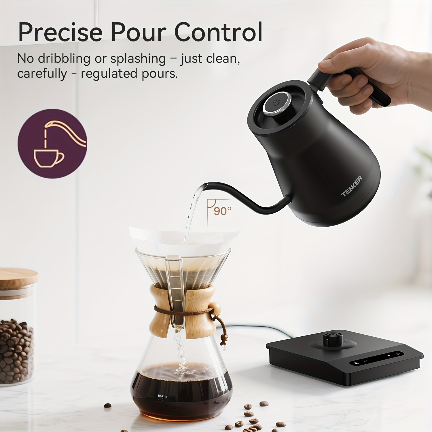 Electric Gooseneck Kettle with Temperature Control, 1200W 0.8L Fast Boil, Keep Warm & Auto Shut-Off, Boil-Dry Protection for Pour-Over Coffee and Tea, Black