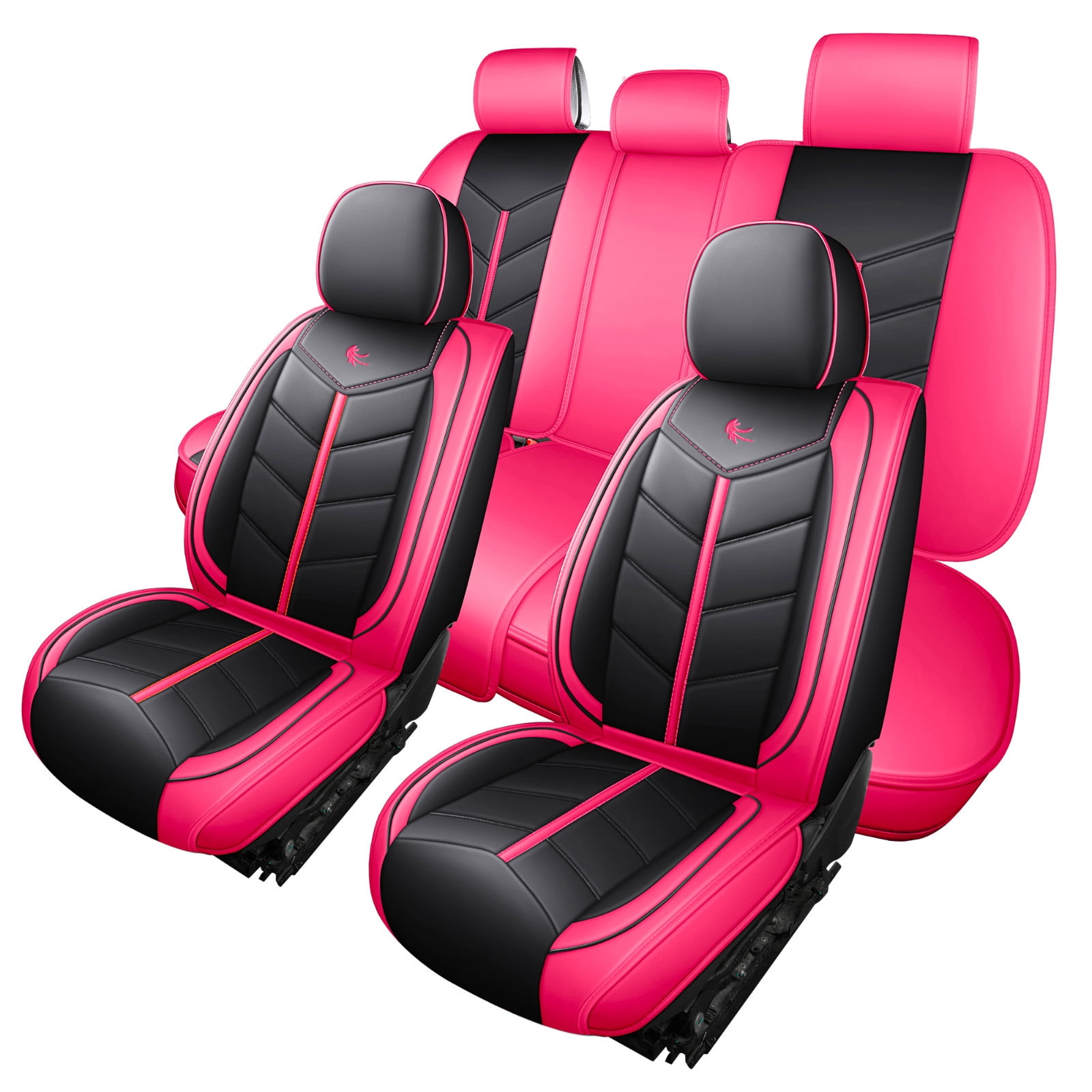 OTOEZ Universal Pink Car Seat Cover PU Leather 5-Seat Full Set Waterproof Front & Rear Cushion Protector Fit Most Honda Toyota Chevy Ford Nissan SUV