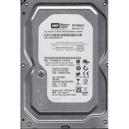 WD1600AAJS-61WAA0, DCM HHNNHTJAHN, Western Digital 160GB SATA 3.5 Hard Drive