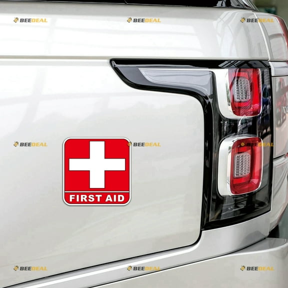 First Aid Symbol Cross Universal Red Car Magnet Magnetic Sticker Decal - 3 Pack Reflective 4" - for Truck Door Fridge Reusable Waterproof