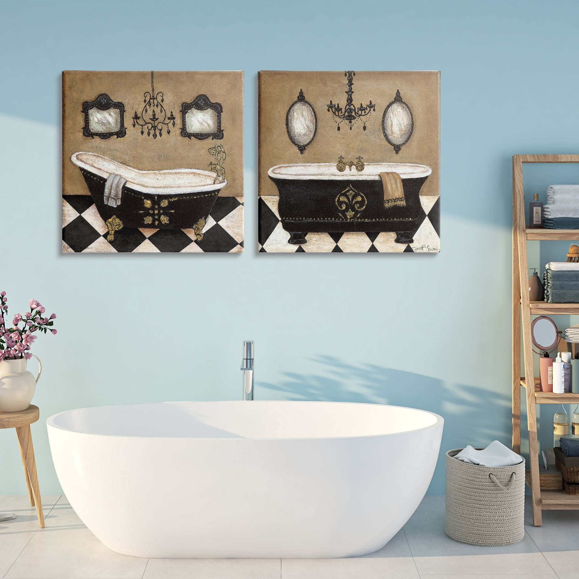 Stupell Industries Elegant Bathroom with Chandeliers 2 Piece Canvas Wall Art Set, design by Janet Tava
