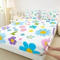 thumbnail image 3 of Feelyou Cartoon Blue Flower Queen Sheet Sets for Teen, Rustic Groovy Daisy Flat Sheet, Kawaii Floral Theme Queen Fitted Sheet, Lightweight Room Decor, 4 Pieces, 3 of 7