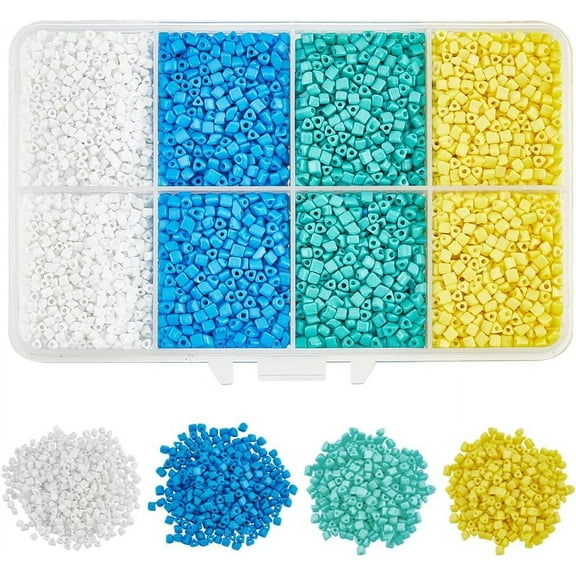 About 8400 Pcs Triangle Glass Seed Beads 4 Colors Opaque Beads Mini Japanese for Bracelet Necklace Earring Jewelry Making 8400 Pcs -- 1~3x2.5mm