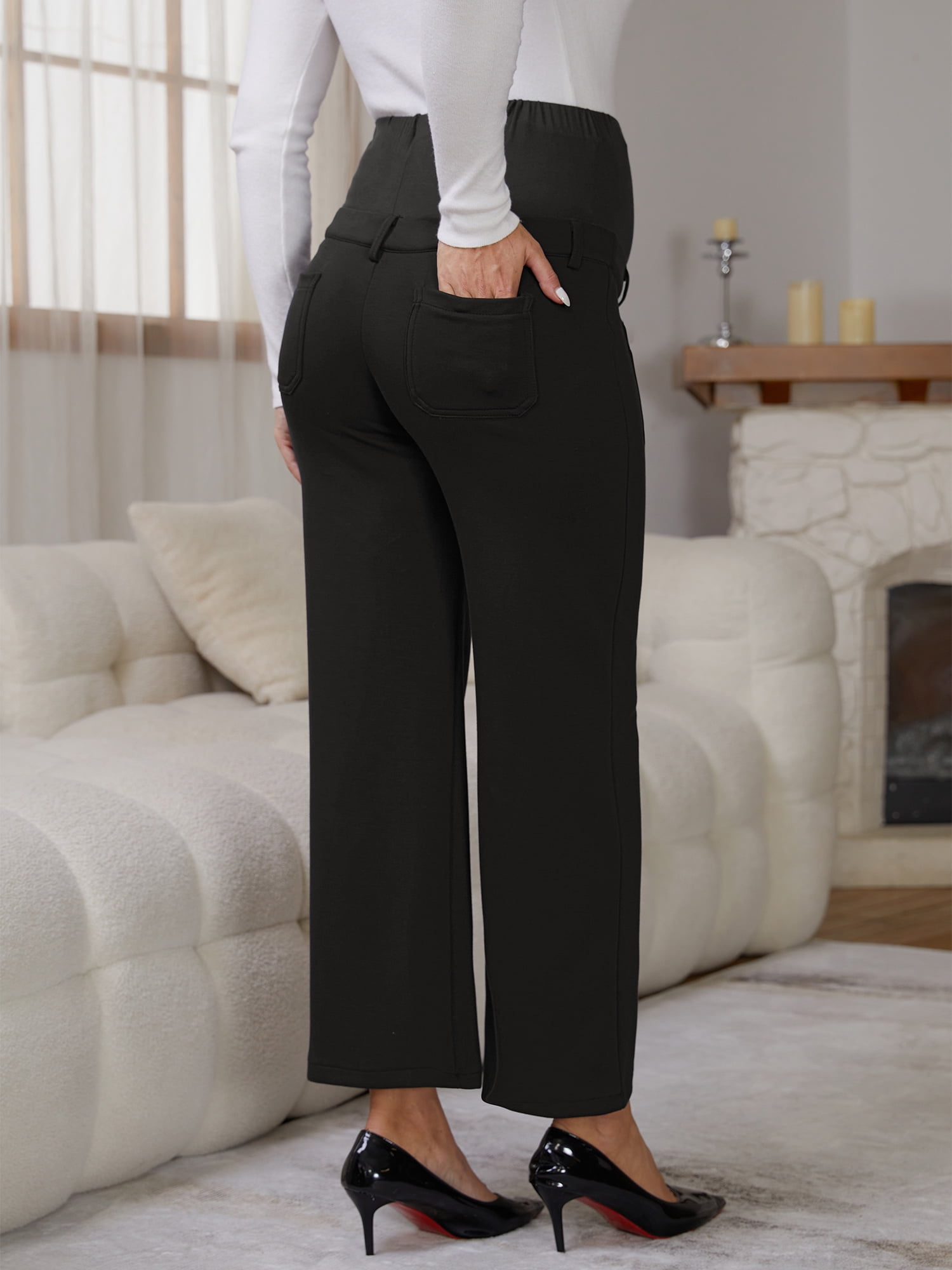 DARING DIVA Women's Maternity Pants Straight Leg Over the Belly Office Trousers XL Black