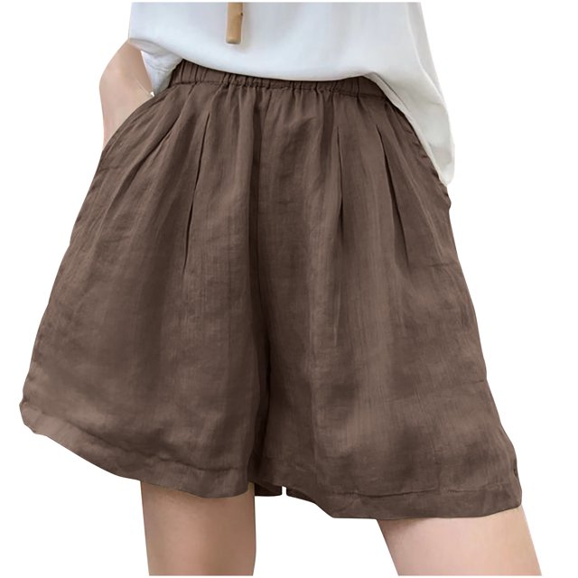 Summer Clearance 2025! Womens Plus Size Pants,Ladies' Fashionable Solid Color Loose Elastic Waist Shorts