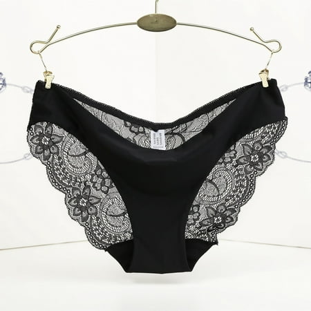 

ZDD- Women s Sexy Lace Panties Seamless Cotton Breathable Panty Hollow Briefs Girl Underwear black L