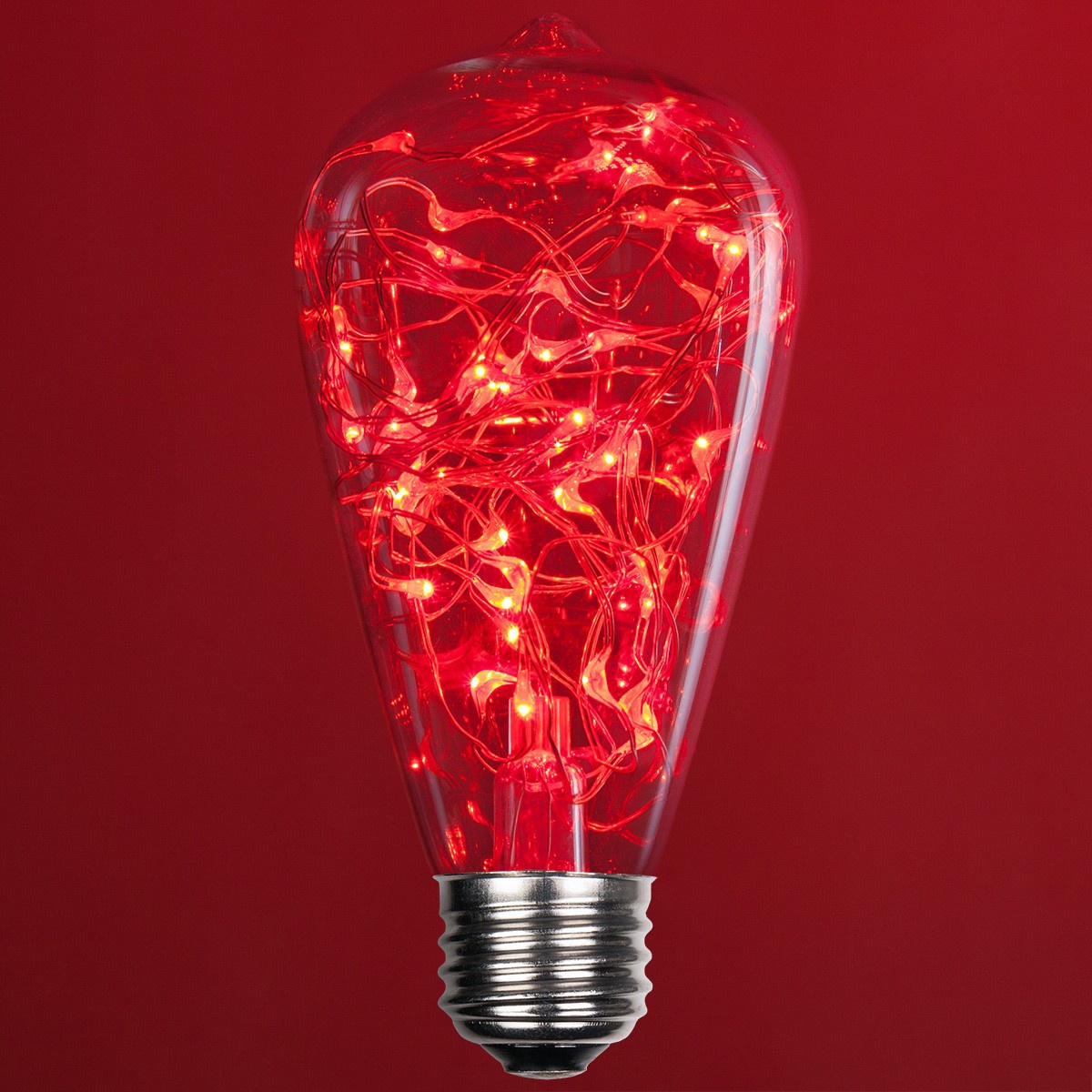 LEDimagine ST64 Fairy Light Bulb Fairy Lights, 50 Red LED Diodes Inside, Clear Glass Finish, E26 Base - image 1 of 4