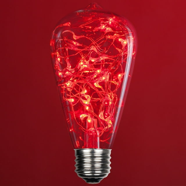 LEDimagine ST64 Fairy Light Bulb Fairy Lights, 50 Red LED Diodes Inside, Clear Glass Finish, E26 Base