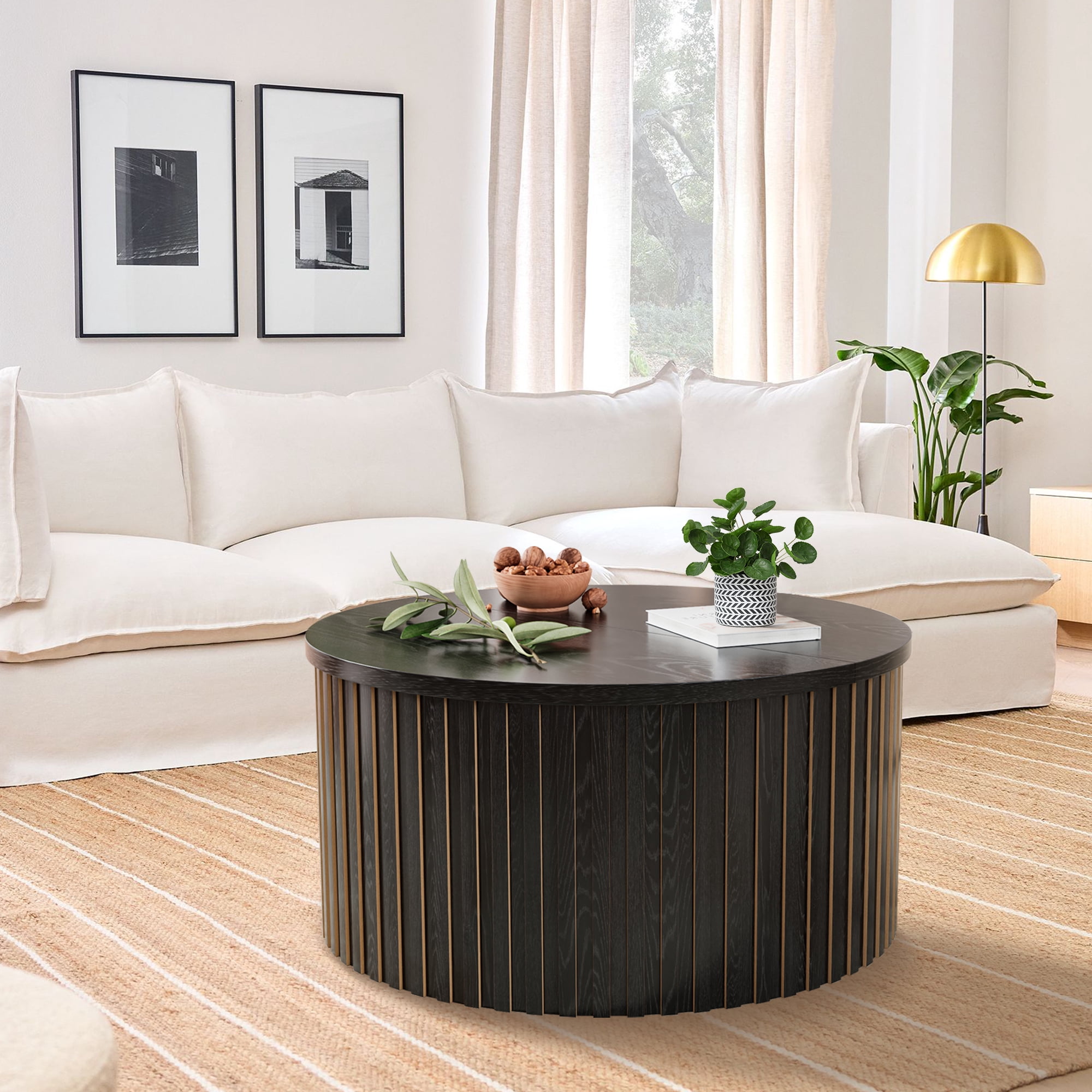 Round Coffee Tables for Living Room, Lift Top Coffee Table with Storage, Round Wood Center Table