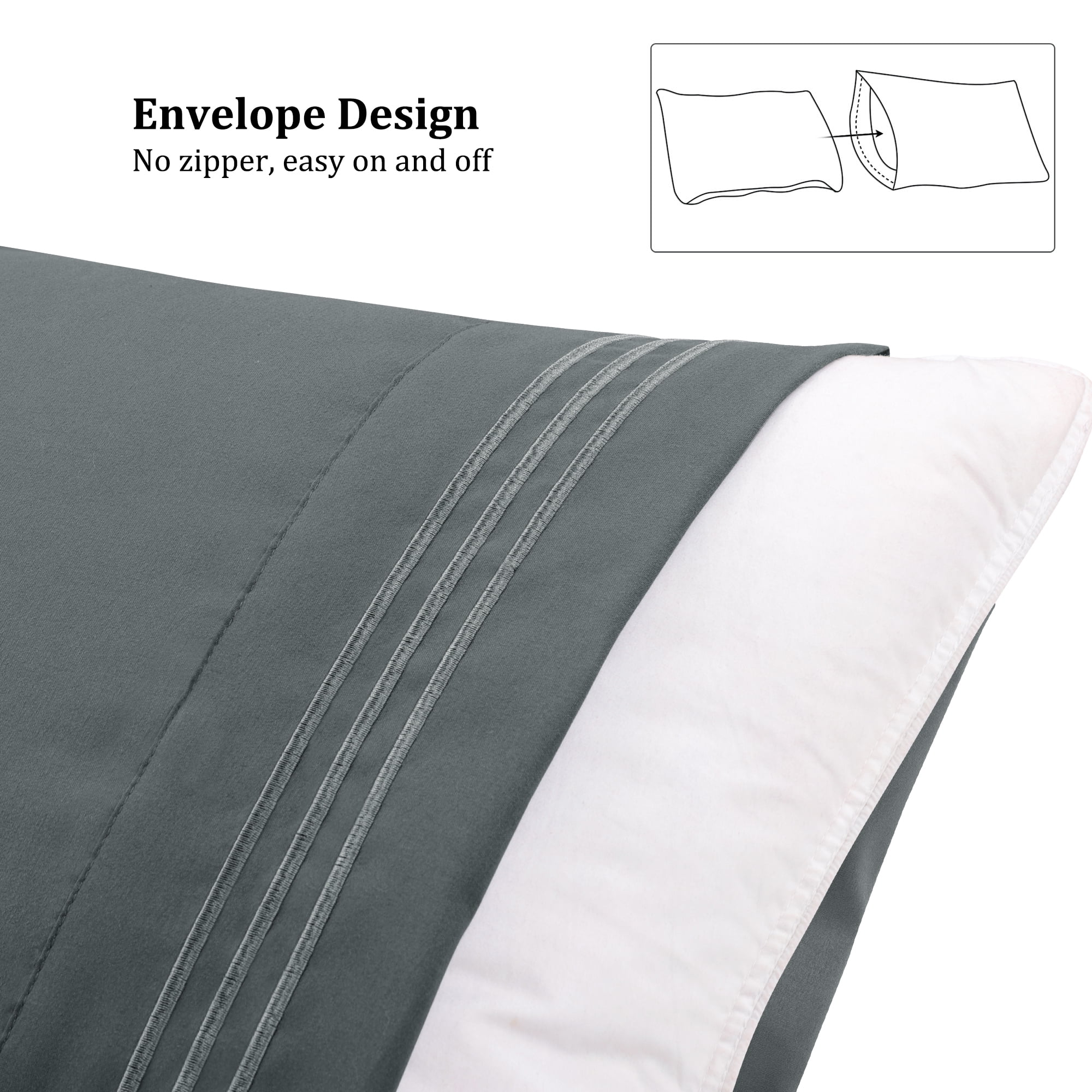 Unique Bargains Polyester Body Pillowcases 2 Pcs with Envelop Dark Gray 20"x54"