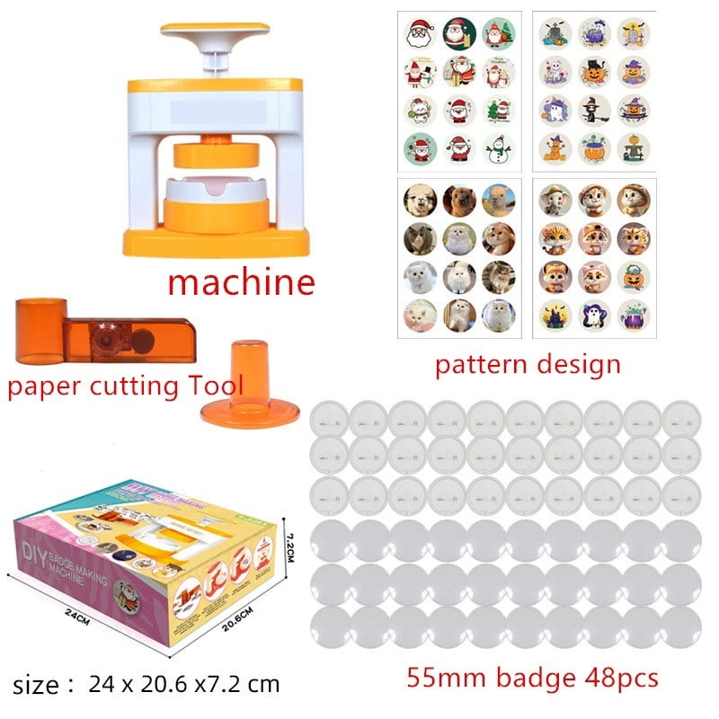 Creative Children Badge Button Maker Machine DIY Pin Brooches Press Making Tool with 55mm 48pcs Button Parts & Circle Cutter ,Efficient and Precise