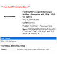 thumbnail image 2 of Front Right Passenger Side Bumper Molding - Compatible with 2014 - 2015 Kia Optima, 2 of 2