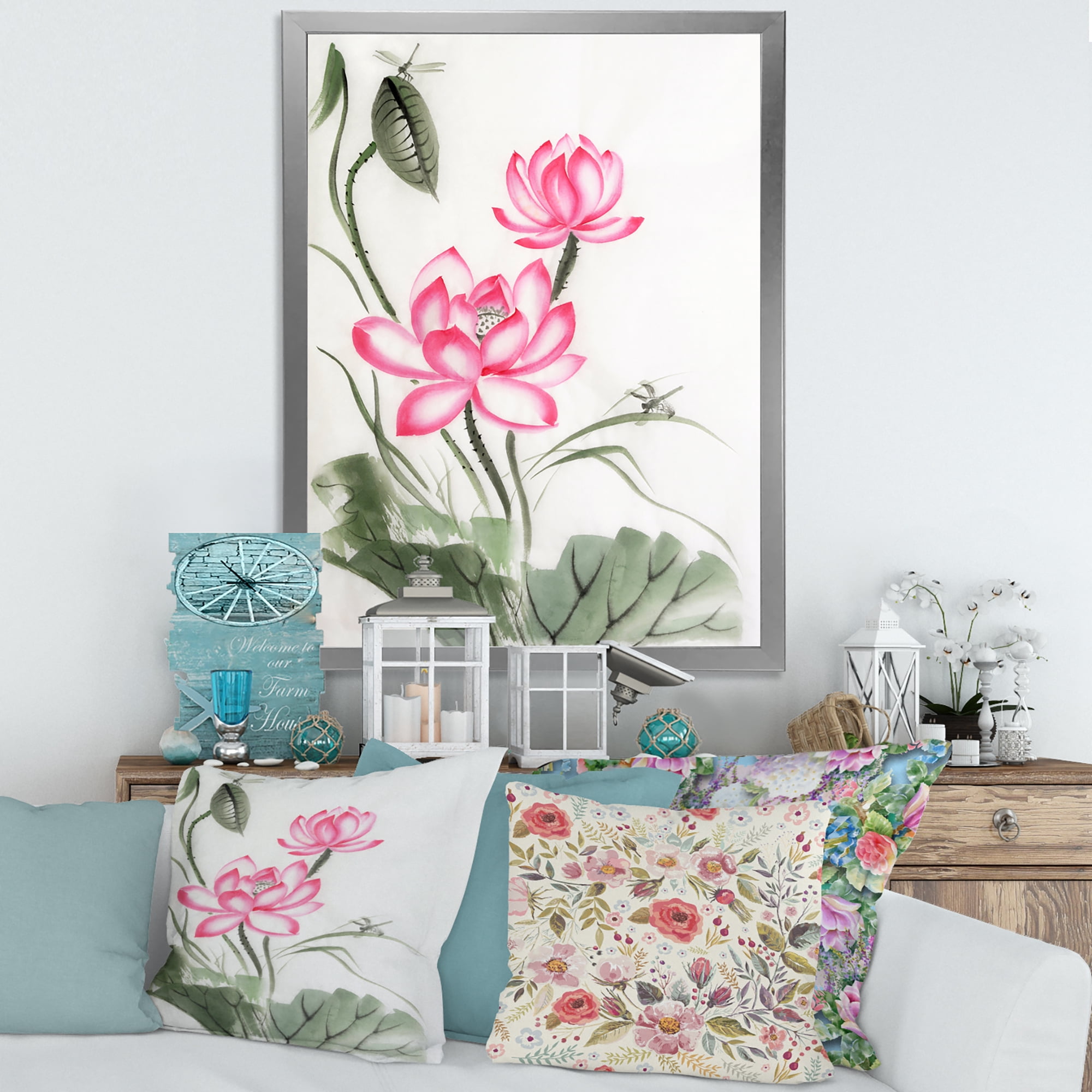 Designart 'The Dragonfly and Lotus I' Traditional Framed Art Print