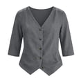 thumbnail image 5 of bovemsi Blouses for Women Dressy Casual Cotton Linen V Neck 3/4 Sleeve Button Down Color Shirts Cute Summer Tops, 5 of 6